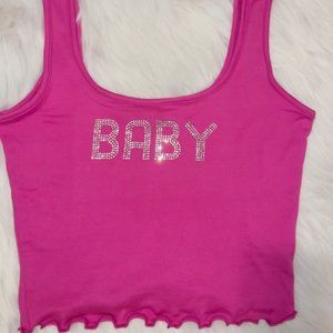 Hot Pink Rhinestone Bling BABY Tank top crop top S NWOT